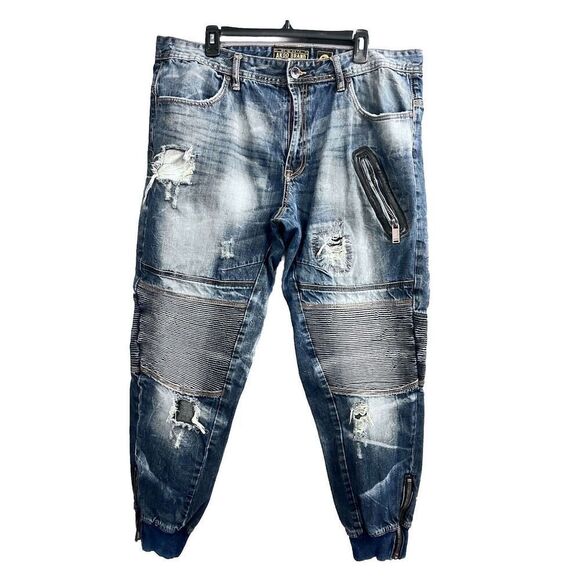 AKOO Mens Moto‎ Jeans Distressed 90’s 40 X 29 - Picture 1 of 9